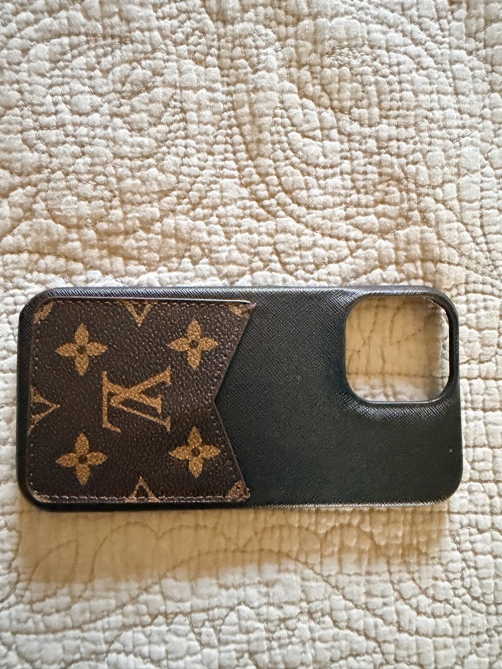Apple Black Phone Case with Brown Monogram Accent